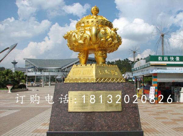 聚寶盆銅雕,鎏金聚寶盆雕塑