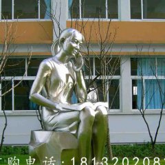 女孩思考雕塑，校園人物玻璃鋼雕塑