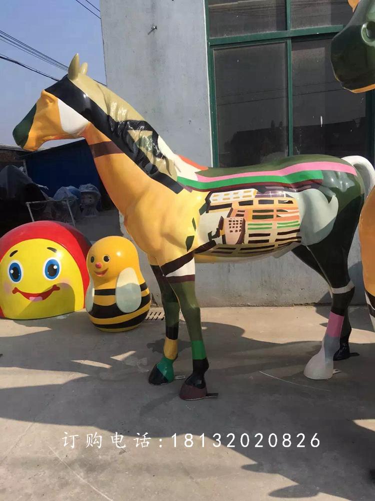 玻璃鋼彩繪馬雕塑，玻璃鋼動(dòng)物雕塑 (1)