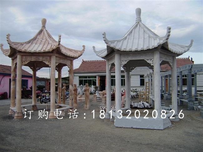 六角涼亭石雕，公園石雕涼亭