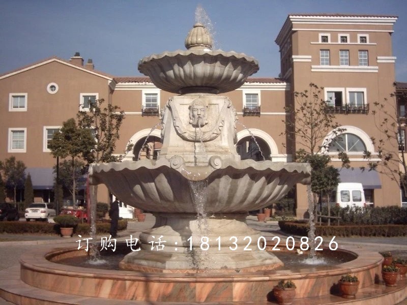 別墅噴泉雕塑，兩層石雕噴泉