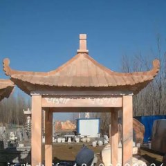 石方亭雕塑，晚霞紅石雕涼亭