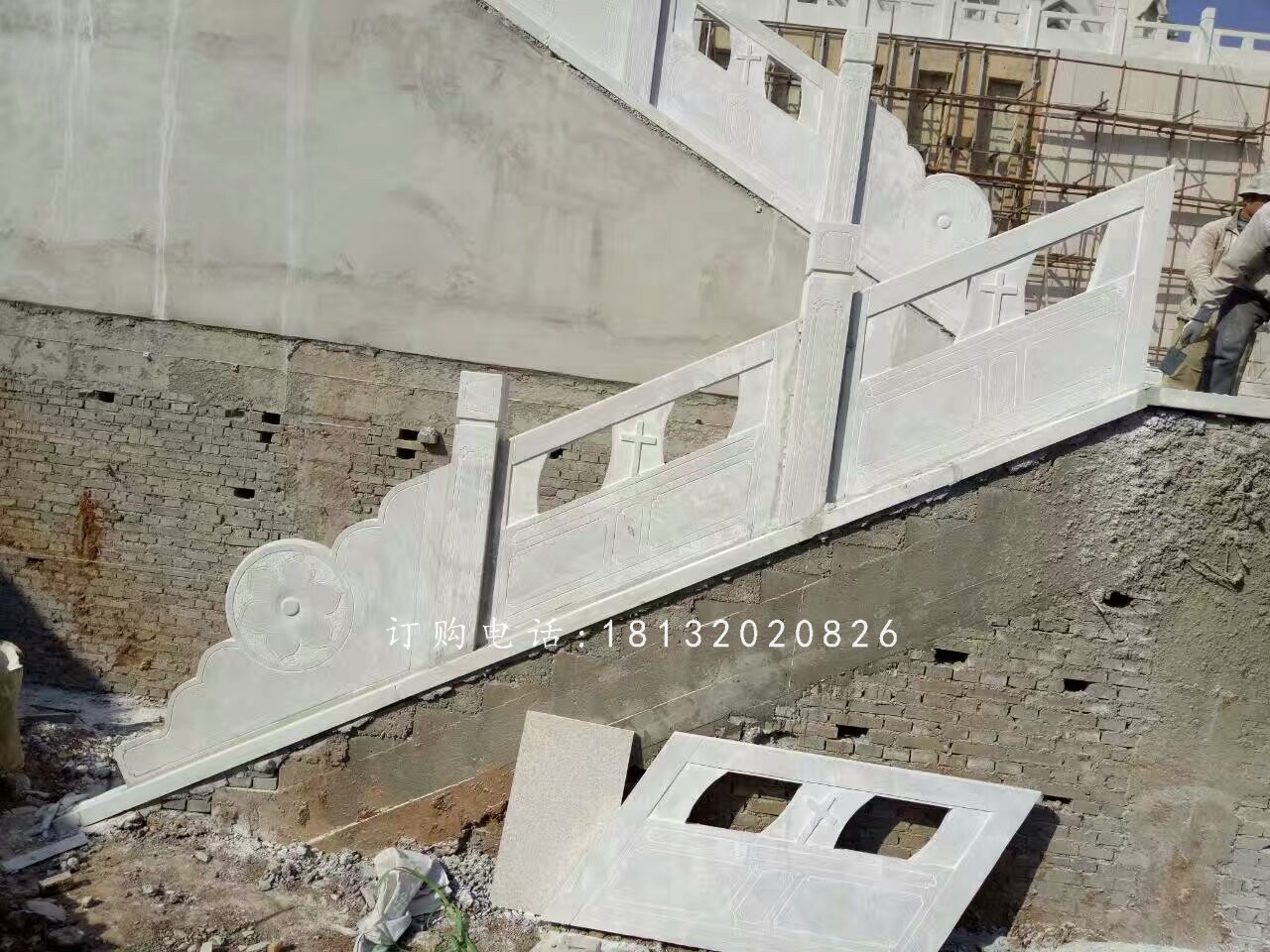 教堂石欄板雕塑，漢白玉欄板石雕 (4)