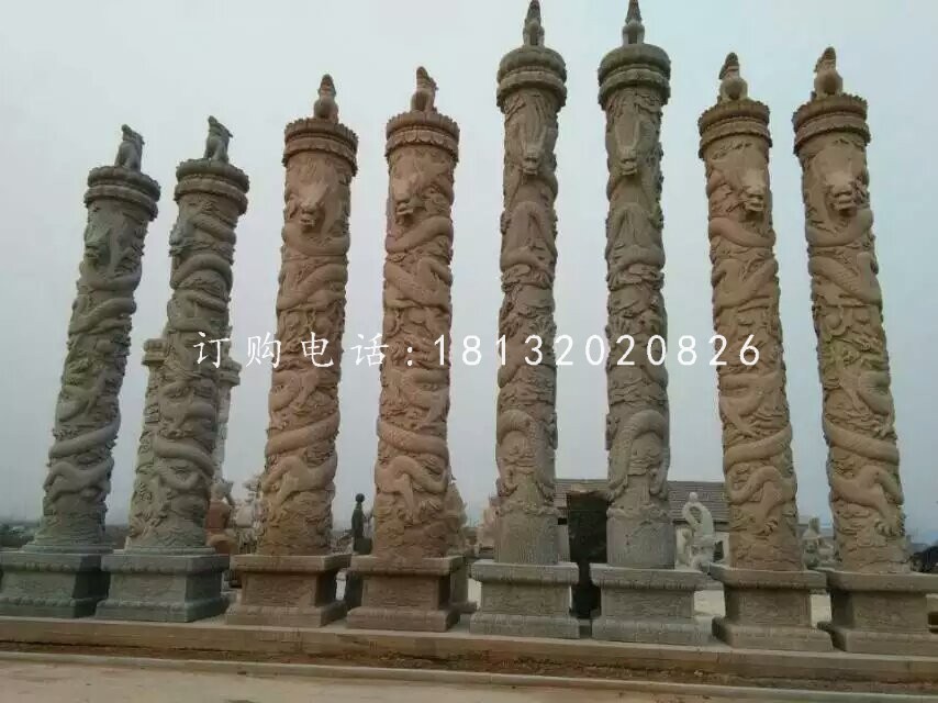 盤(pán)龍柱石雕，廣場(chǎng)石龍柱雕塑