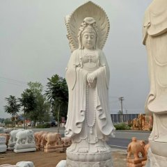 三面觀音石雕，漢白玉觀音雕塑