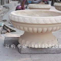 玻璃鋼仿砂巖花盆，公園花盆雕塑