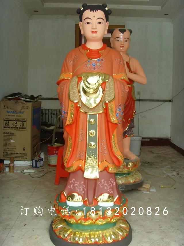玻璃鋼龍女雕塑，貼金彩繪龍女雕塑