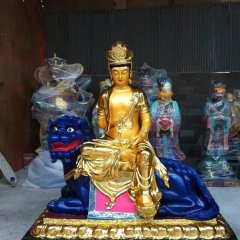 玻璃鋼貼金文殊菩薩，寺廟佛像雕塑