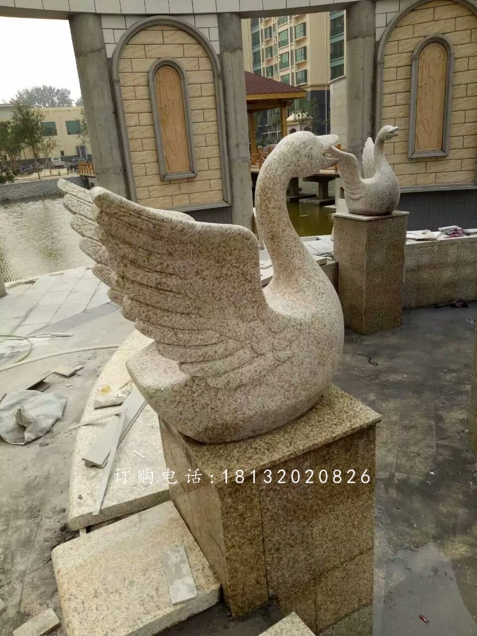 砂巖天鵝雕塑，小區(qū)景觀動(dòng)物石雕