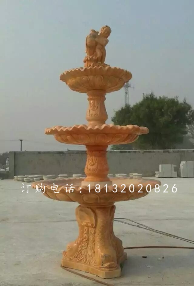 晚霞紅石雕跌水盆，石噴泉雕塑