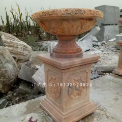 晚霞紅石雕花盆，小區(qū)花盆雕塑