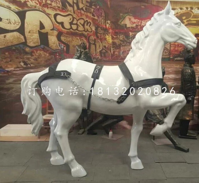 抬蹄馬雕塑，玻璃鋼白馬動物雕塑 (3)