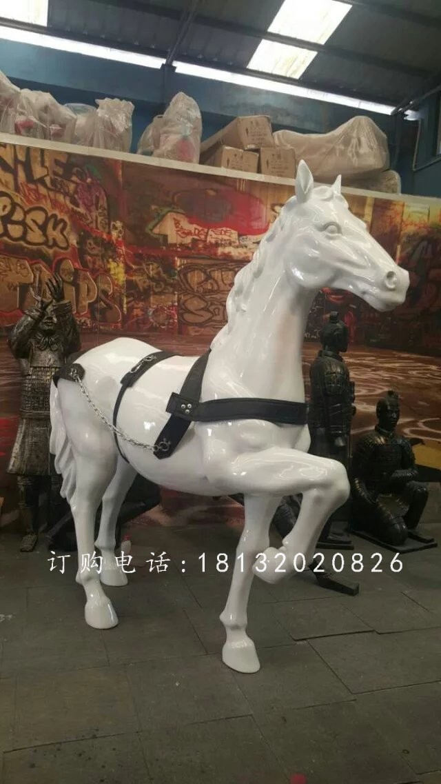 抬蹄馬雕塑，玻璃鋼白馬動物雕塑 (2)