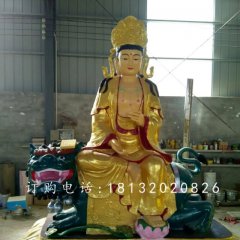 文殊菩薩雕塑，玻璃鋼貼金佛像雕塑