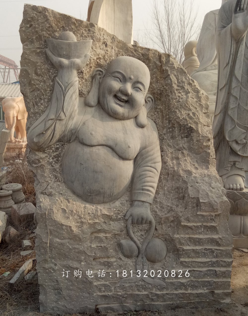 彌勒佛浮雕石雕，佛像石浮雕
