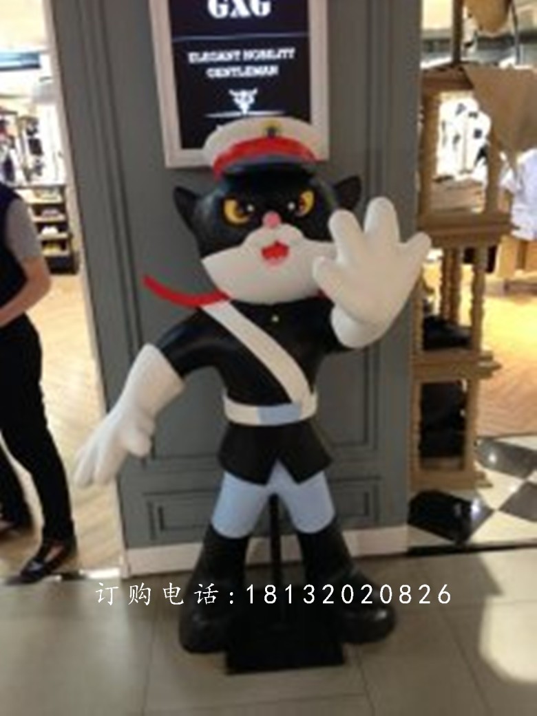 黑貓警長雕塑，玻璃鋼動(dòng)畫人物雕塑