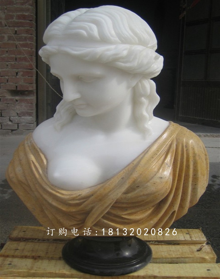 西方美女胸像雕塑，漢白玉人物石雕 (2)