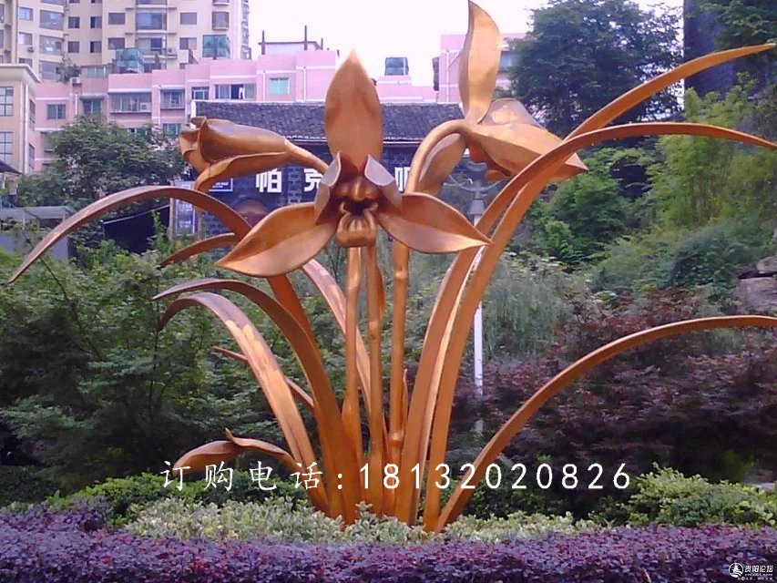 不銹鋼蘭花雕塑，廣場不銹鋼花卉雕塑 (1)