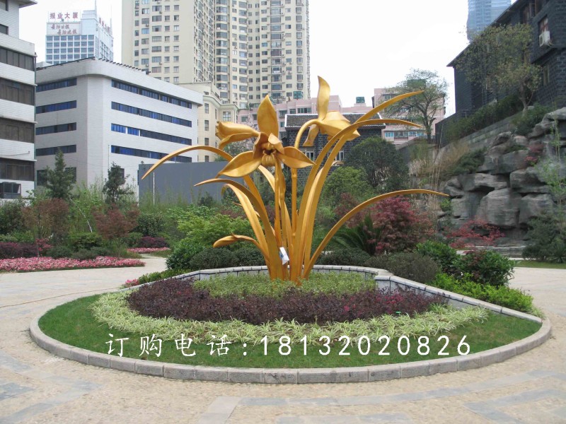 不銹鋼蘭花雕塑，廣場不銹鋼花卉雕塑 (2)