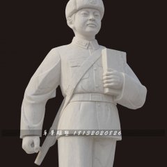 雷鋒石雕，漢白玉雷鋒雕塑，校園名人石雕