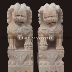 石雕獅子，晚霞紅石獅子雕塑