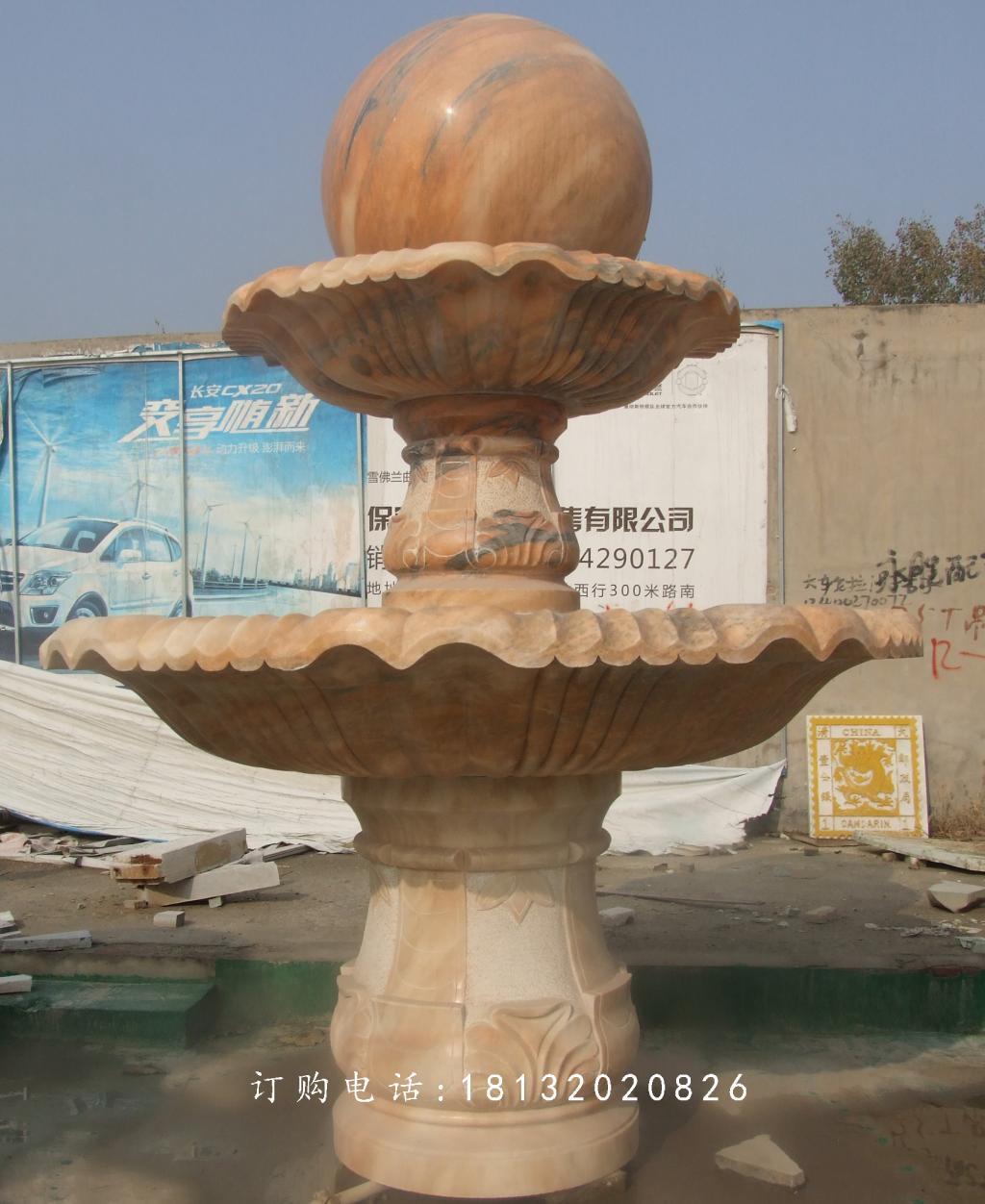 大型風(fēng)水球噴泉，晚霞紅風(fēng)水球石雕 (1)
