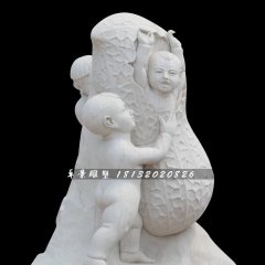 漢白玉小孩游戲石雕，公園小品石雕