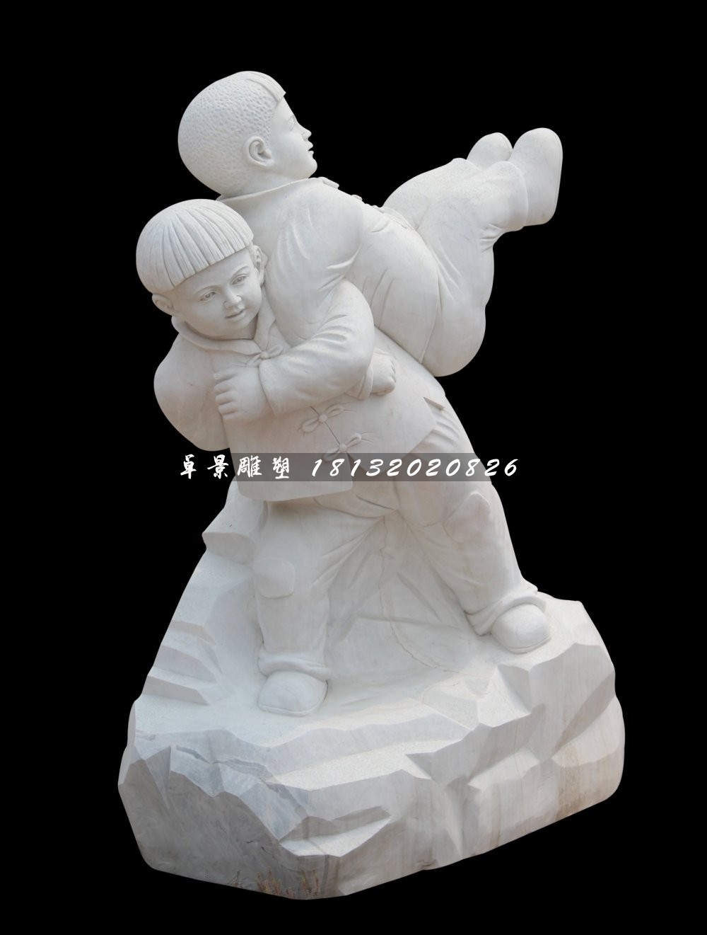 漢白玉小孩游戲石雕，公園小品石雕 (6)
