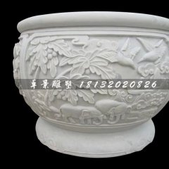 白色石頭水缸，漢白玉石水缸