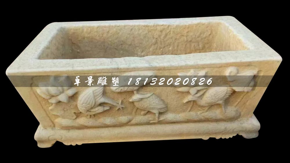 石雕水盆，方形水槽石雕