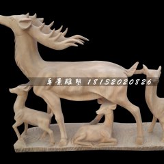 晚霞紅小鹿石雕，母子鹿石雕