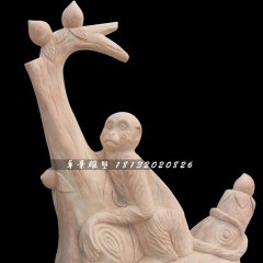 猴子摘桃石雕，晚霞紅動(dòng)物石雕