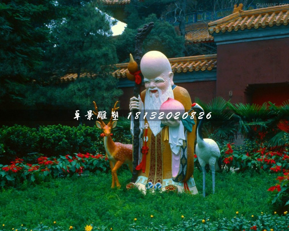 老壽星雕塑，玻璃鋼彩繪神仙雕塑