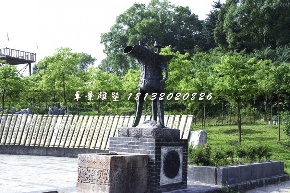 酒樽銅雕，仿古青銅酒器雕塑