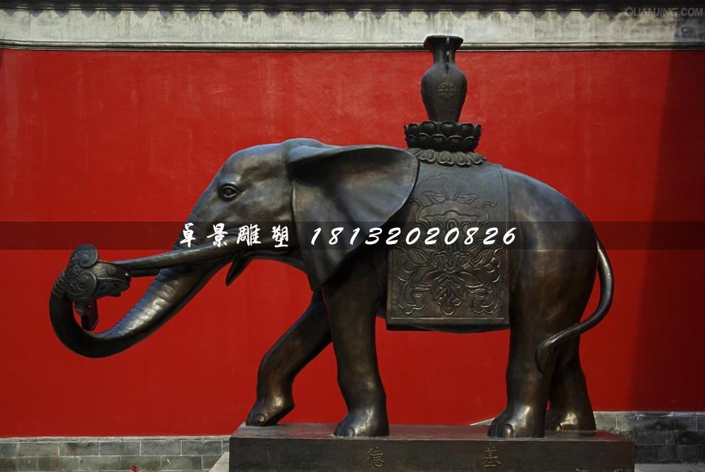 大象銅雕，象馱寶瓶銅雕