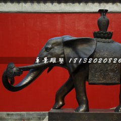 大象銅雕，象馱寶瓶銅雕