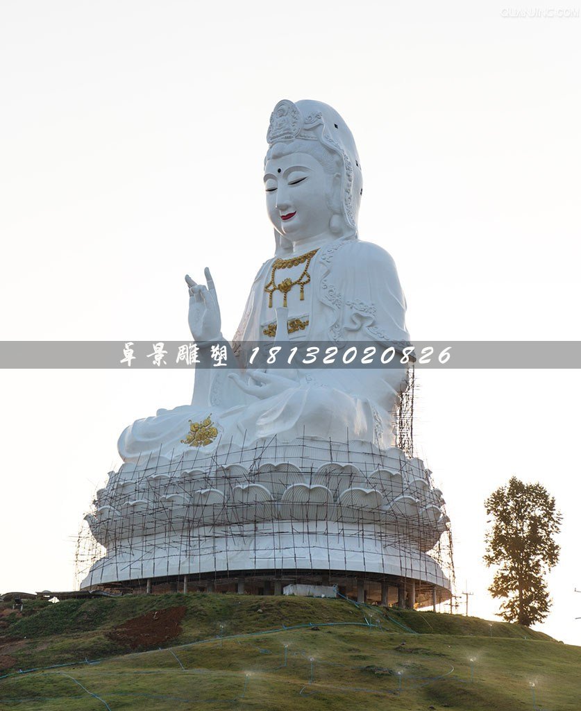 玻璃鋼坐式觀音雕塑，大型觀音雕塑