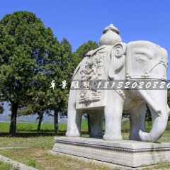 大理石大象雕塑，象馱寶瓶石雕
