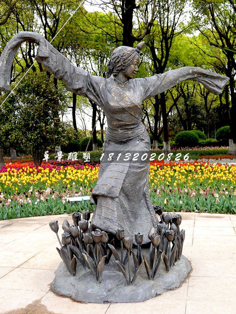 藏族女孩跳舞銅雕,公園景觀銅雕