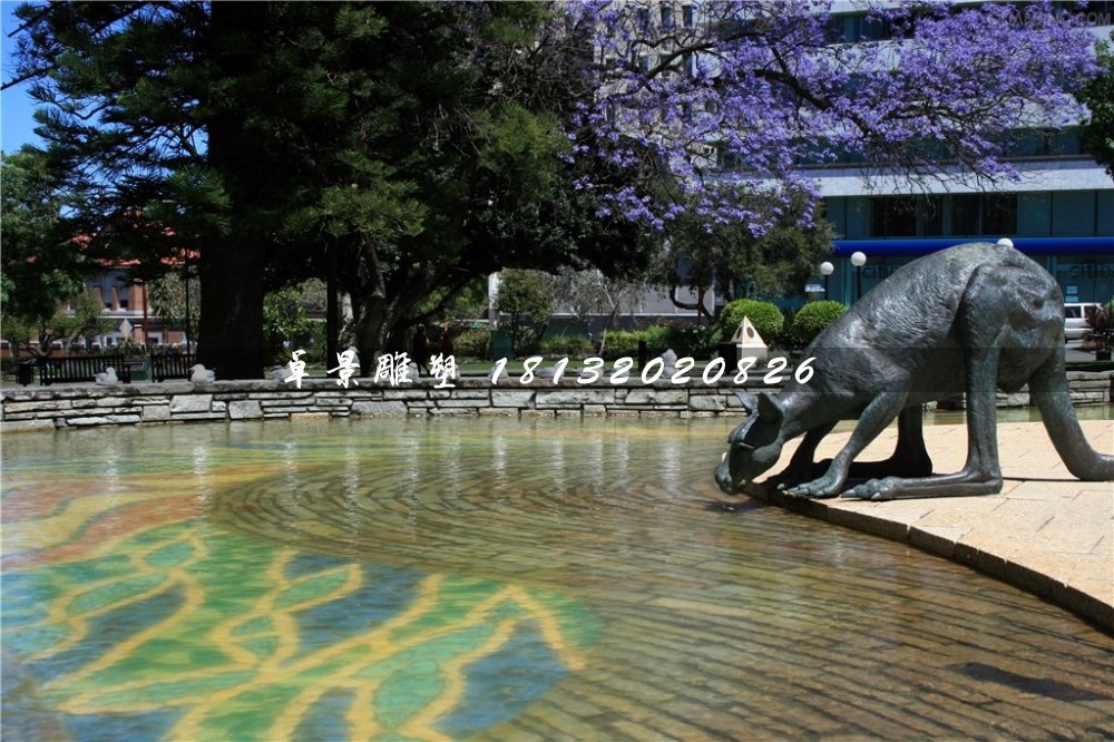 袋鼠飲水銅雕，公園動物銅雕