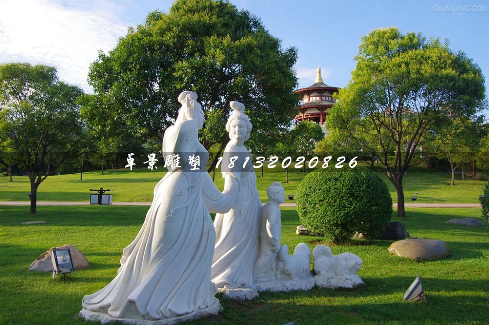 古代美女石雕，公園漢白玉人物雕塑