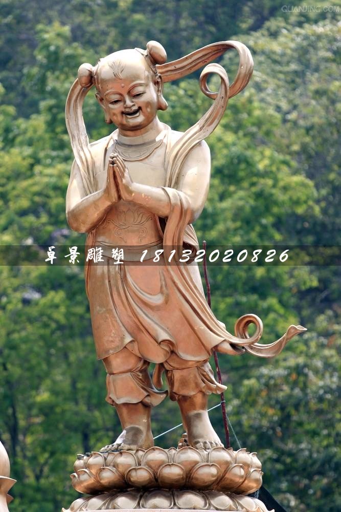善財(cái)童子銅雕，寺廟善財(cái)童子銅雕