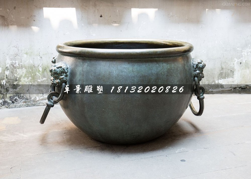 水缸銅雕，仿古銅水缸
