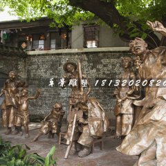 說書銅雕，公園情景雕塑
