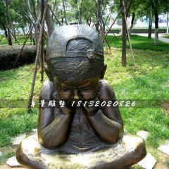 思考的小男孩銅雕，公園小品銅雕