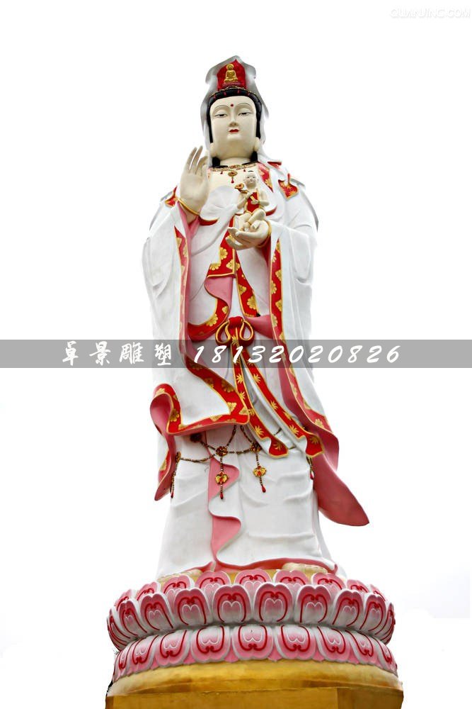 送子觀音雕塑，玻璃鋼彩繪佛像