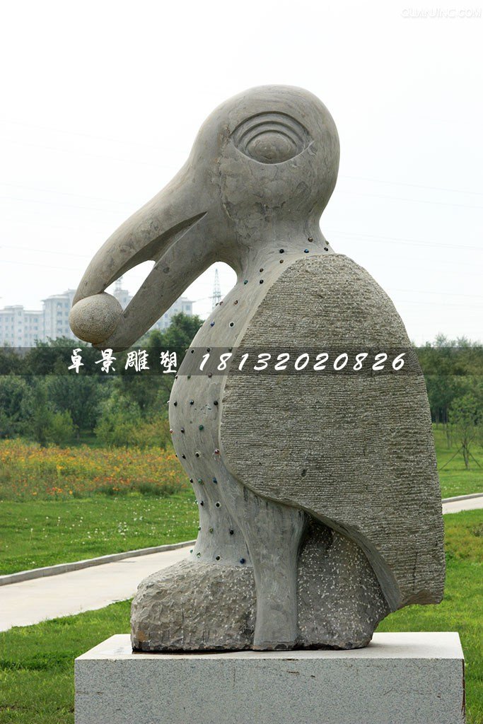 烏鴉石雕，公園動(dòng)物石雕