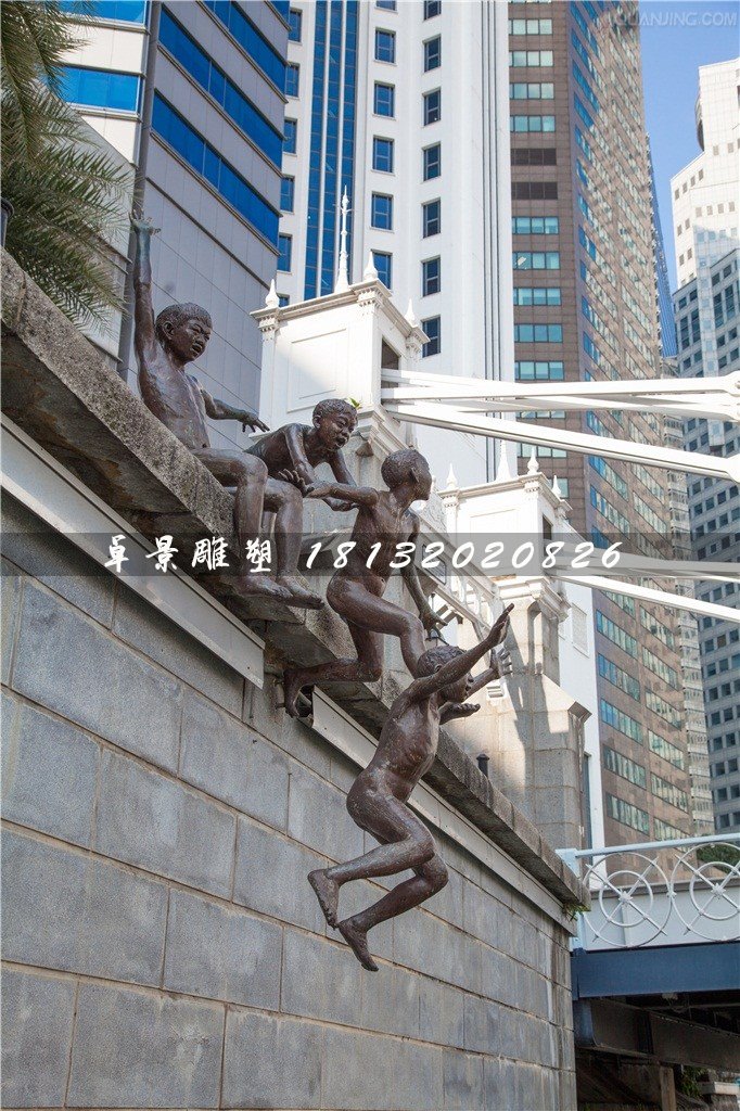 小孩跳水銅雕，街邊景觀銅雕