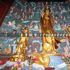 鎏金銅佛像，觀音與善財龍女銅雕
