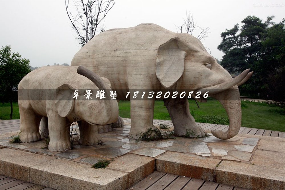 母子象石雕，公園動(dòng)物石雕